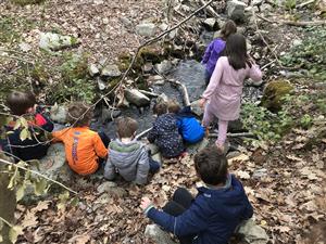 spring children outdoors creek